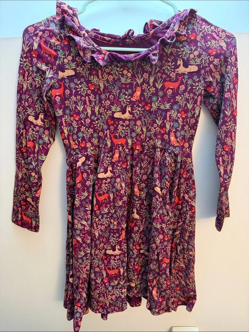 Tea Collection Purple Woodland Ruffle-Neck Dress size 12 nwot